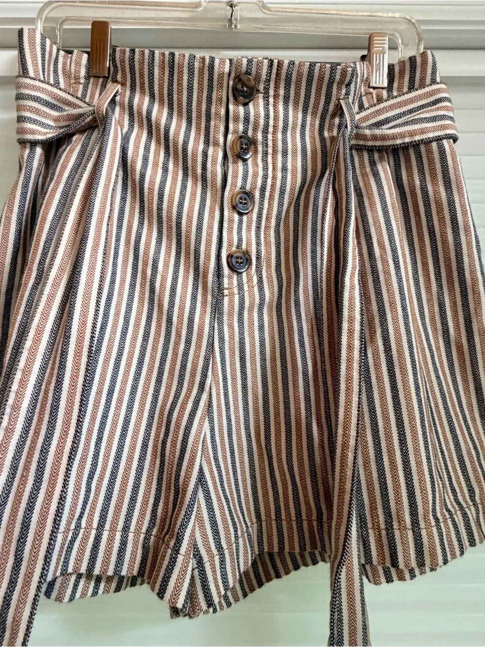 Free People High-Waist Striped Tie-Belt Shorts